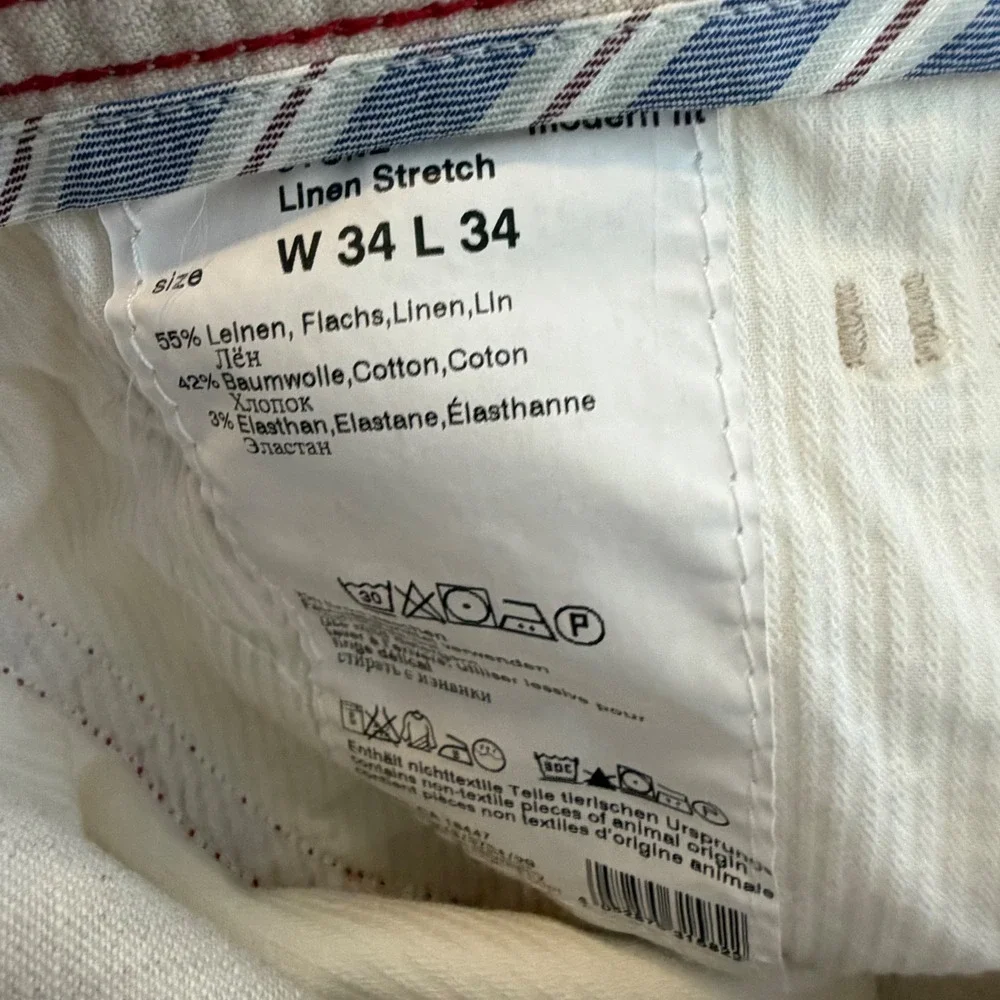Alberto Modern Fit Linen Stretch Pants Mens 34x34 Beige Cotton Blend Trousers